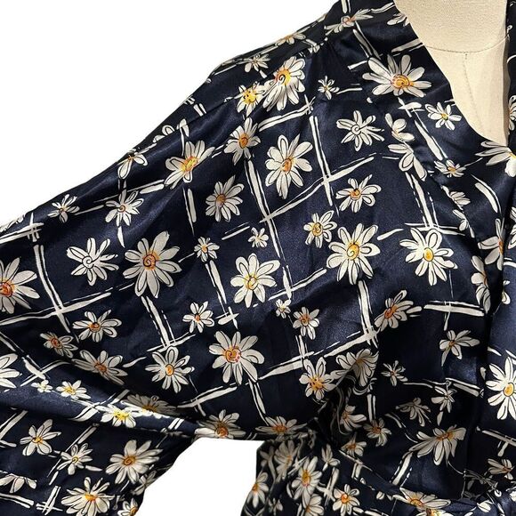 Morgan Taylor Intimates Navy Daisy Robe Sleepwear Lingerie Size M/L Windowpane - Picture 6 of 8